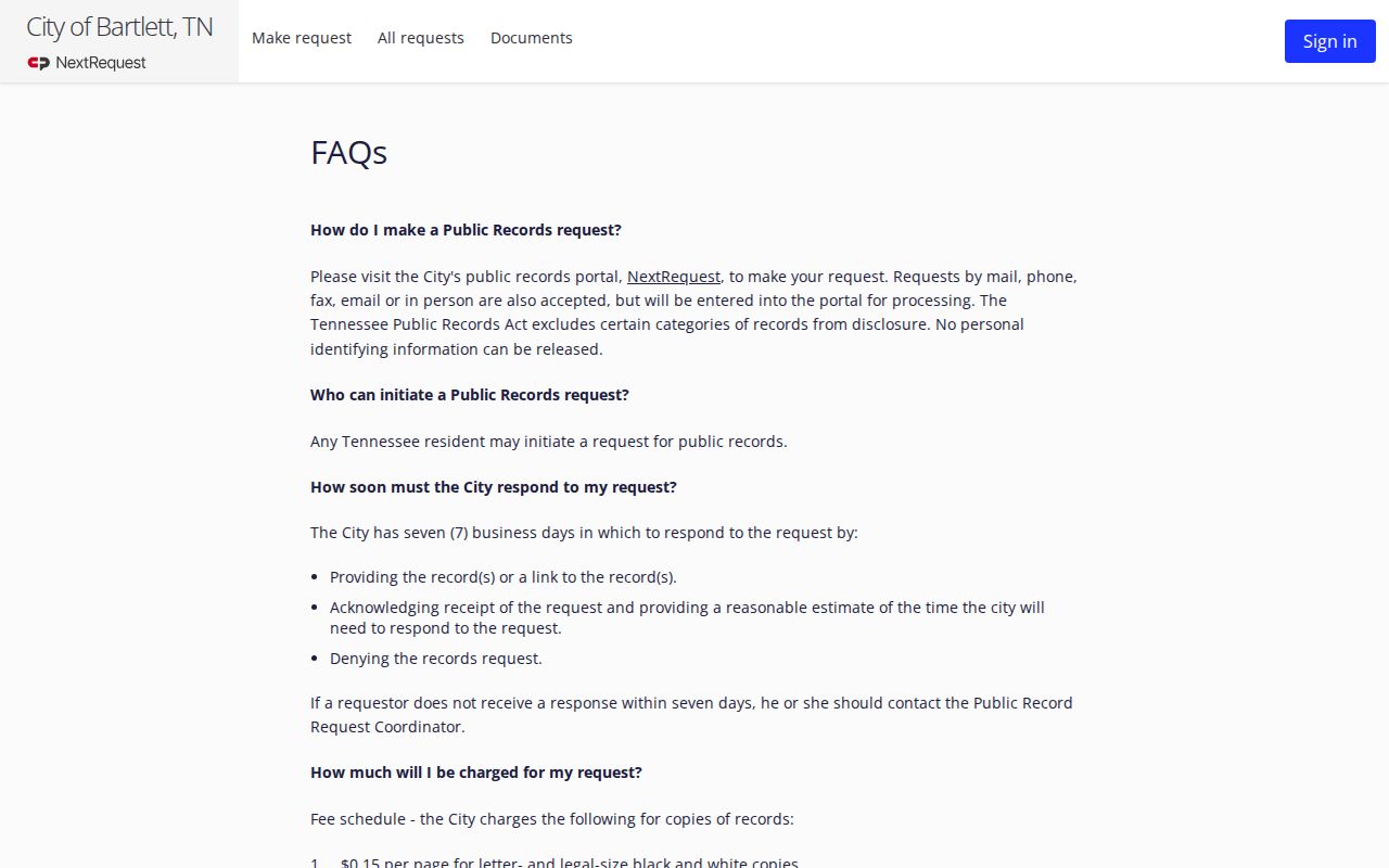 Bartlett residents directory public-records request portal