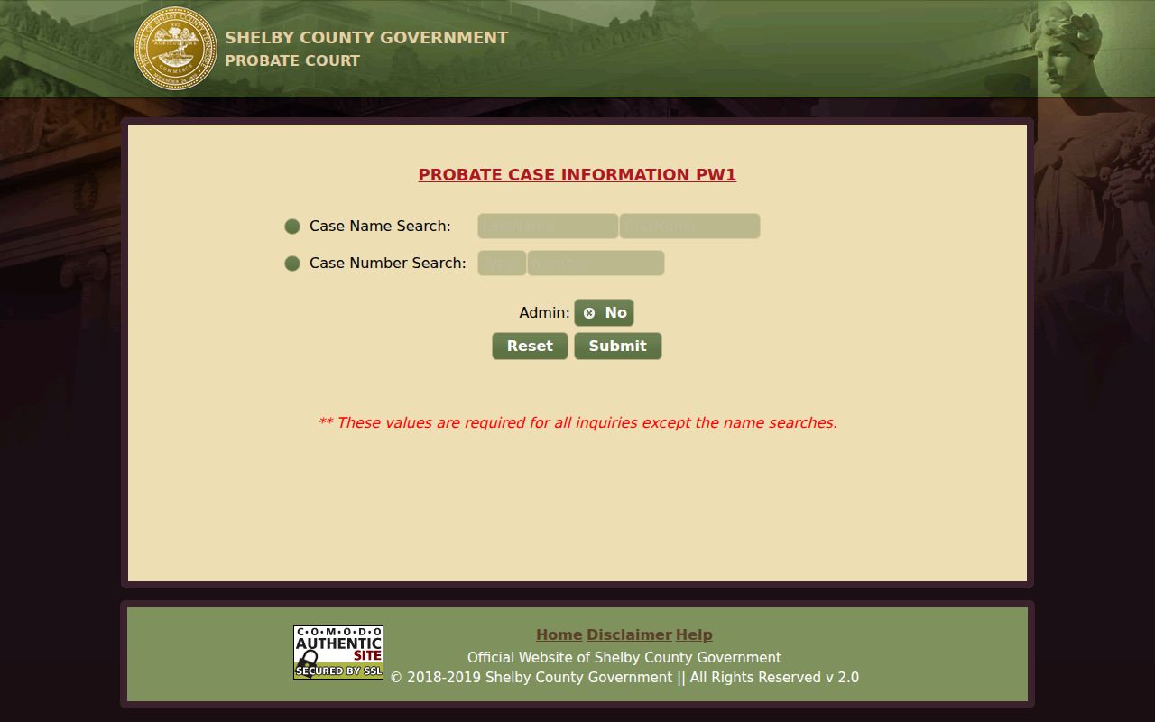 Bartlett resident lookup Shelby Probate case name and number search