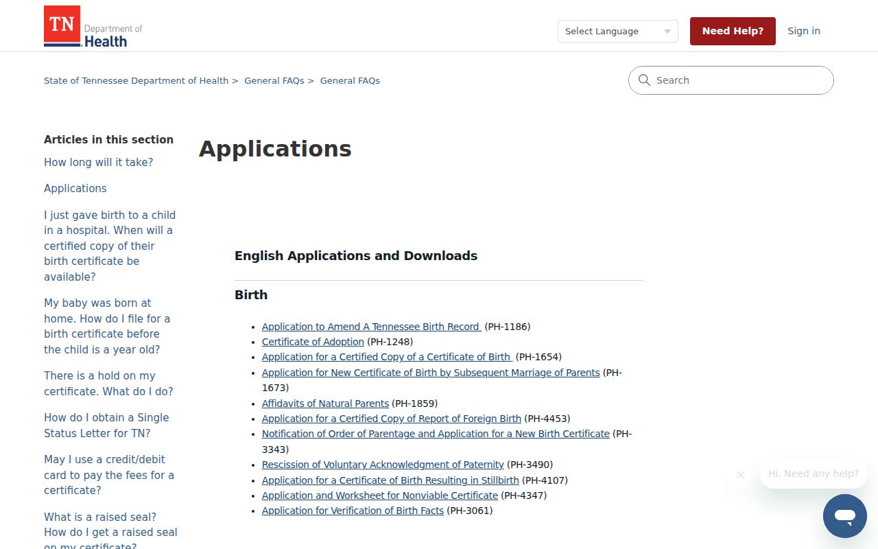 Bartlett residents directory Tennessee vital-record applications